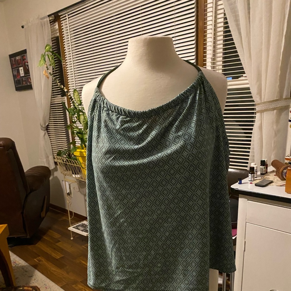 Kona Sol Teal and Cream Patterned Halter Swim Top